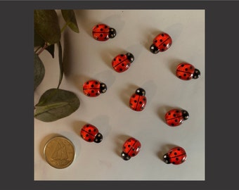 10 pc - Little Ladybugs - bright red color - resin