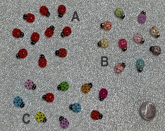 10 pc - Little Ladybugs - bright colors (red - patterns- mixed colors)