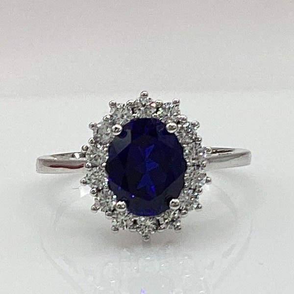 Princess Di Sapphire Oval Blue Sapphire Halo Engagement Ring September Anniversary Birthday