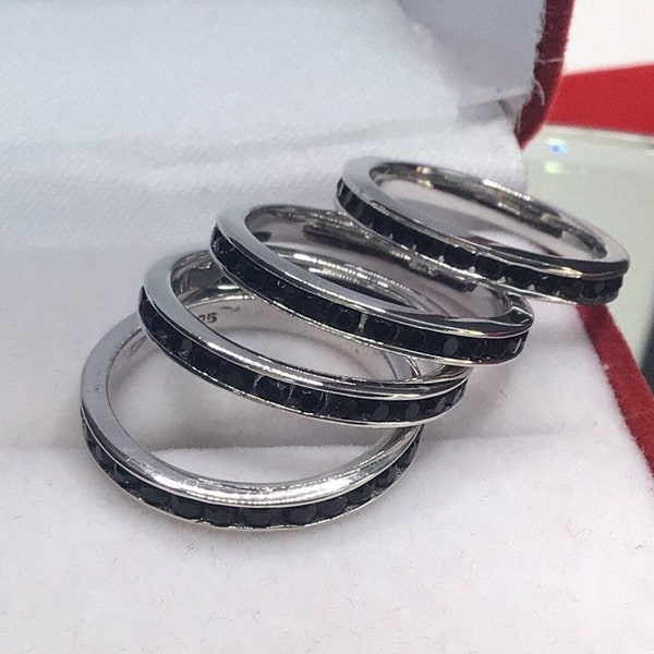 Channel Set Black Onyx Band Continuous Channel Set Stones  Black Onyx Stacking Bands Anniversary Band