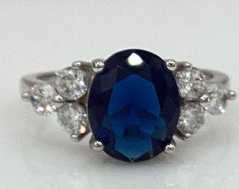 Sapphire Ring with Zircon Trillion Formation September Sapphire Engagement Birthday Anniversary September Birthstone Gift