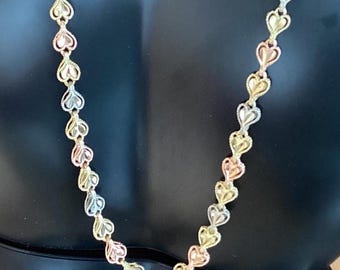 Heart Necklace Vintage 10k Tri Color Necklace Choker Necklace Heart Chain Estate Heart Necklace 10k Tri Color Gold Unisex Gift