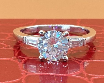 2ct Round Engagement With Baguettes Cubic Zirconia Engagement  Ring Moissanite Ring Lab Grown Diamond Gift for Her Wedding Anniversary Gift