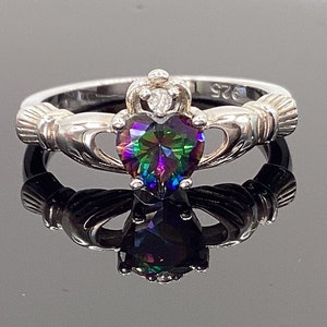 Irish Claddagh Ring Heart Ring Mystic Topaz Heart Shaped Mystic Topaz  Sterling Silver Valentines Gift St Paddy Sweet Sixteen Gift
