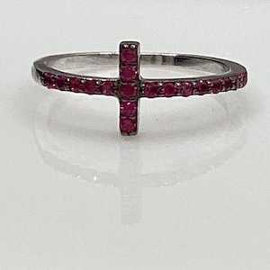 Red Ruby Cross Ring: Christian Religious Sterling Silver