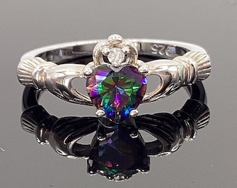 Irischer Claddagh Ring Herz Ring Mystischer Topas Herz Form Mystischer Topas Sterling Silber Valentinstag Geschenk St Paddy Sweet Sixteen