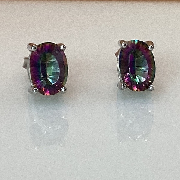 Mystic Topaz Earrings  7x5mm Oval Mystic Topaz in Sterling Silver June Birthstone Alexanderite June Birthday Gift Bridesmaid Gift