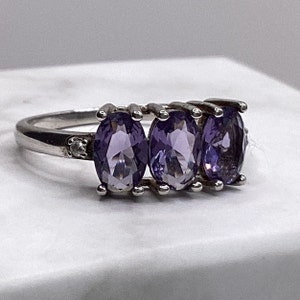 Ameythst Ring Ameythst Anniversary Band 3 Oval Ameythst Stone February Birthstone Stacking Ring Wedding Birthday Marquise Gift
