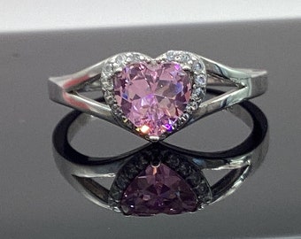 Heart Ring Heart Shaped Pink Zircon Pink Halo Ring Valentines Birthday Sweet Sixteen Gift Pink Heart Pink Birthday Gift Sweetheart Ring