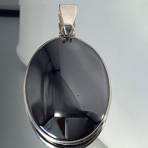 Hematite Pendant Slide For Omega BOLD ! BIG !  Oval Mirror Slide Hematite Necklace for Chain or Omega Necklace Hematite Necklace Gift