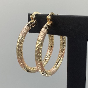 14k Tri Color Hoop Earrings 35mm Gold Filled Med Size Hoop Earrings Latino Hippie African Hoops BOLD & BEAUTIFUL!! Mom Gift