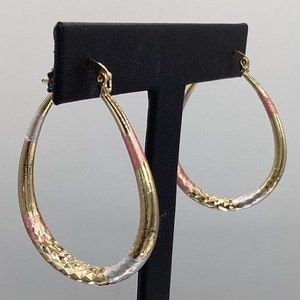 14k Teardrop 40mm Hoop Earrings Tri-Color Hoops Gold Filled Pear Shaped Yellow Gold White Gold Rose Gold Earrings Birthday Anniversary Gift