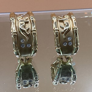 Diamond Earrings Estate 14k Gold and Diamonds Fine Italian Yellow Gold Vintage Panther Earrings Diamond Panther Earrings Diamond