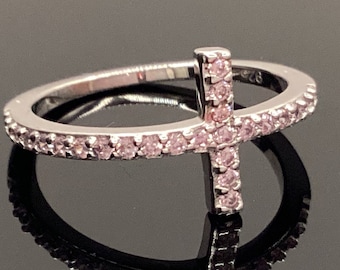 Cross Ring Pink CZ Ring Religious Ring Christian Jewelry Easter Gift Birthday Sweet Sixteen Gift October Birthstone Cross Jewelry