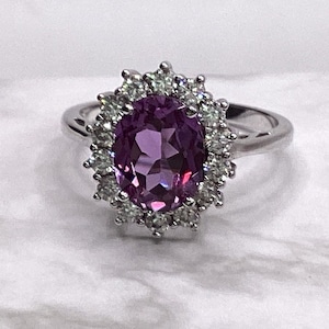 Alexanderite Ring Halo Princess Ring Princess Di Halo Ring June Engagement June Anniversary Wedding Gift June Birthstone June