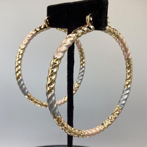 14k Tri Color Hoop Earrings Large Hoop Earrings 60mm Gold Hoops 14k Yellow, White, & Rose Gold Filled Hoops 60mm Hoops Birthday Gift