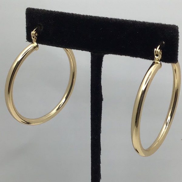 14k Hoop Earrings Fine Italian Gold 40mm Gold Tube Earrings G.F. Hoops