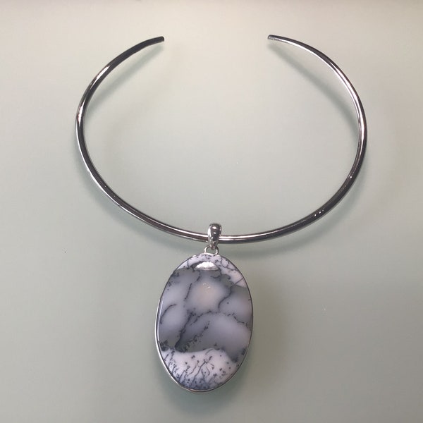 Dendritic Opal Pendant Omega Slide Pendant Opal Necklace Dendritic Opal Gift for Mom Birthday Gift for Her