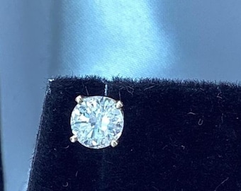 Single 1/2ct Diamond Stud Earring 5.2mm Round Natural VS Diamond Push Back Vintage 50pt Single Earring 14k Yellow Gold Dad Gift Anniversary
