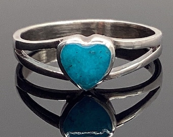 Bague Vintage Argent & Cabochon Turquoise Du Tibet - Occasion - Pierre Argentée