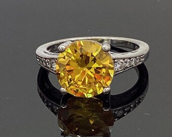 3ct Yellow Topaz Ring Channel Set White Sapphires Sterling Silvery