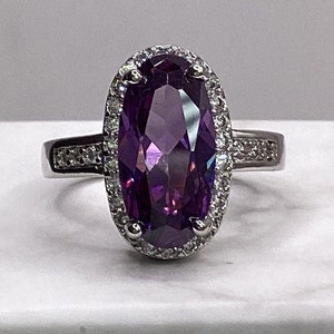 Ameythst Ring Oval Ameythst with Zircon February Birthstone February Birthday Anniversary Gift Ameythst Engagement Gift