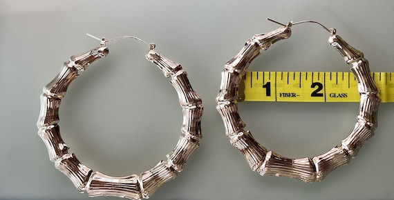 14 Yellow Gold Bamboo Hoop Earrings Ex Large 80mm High Quality