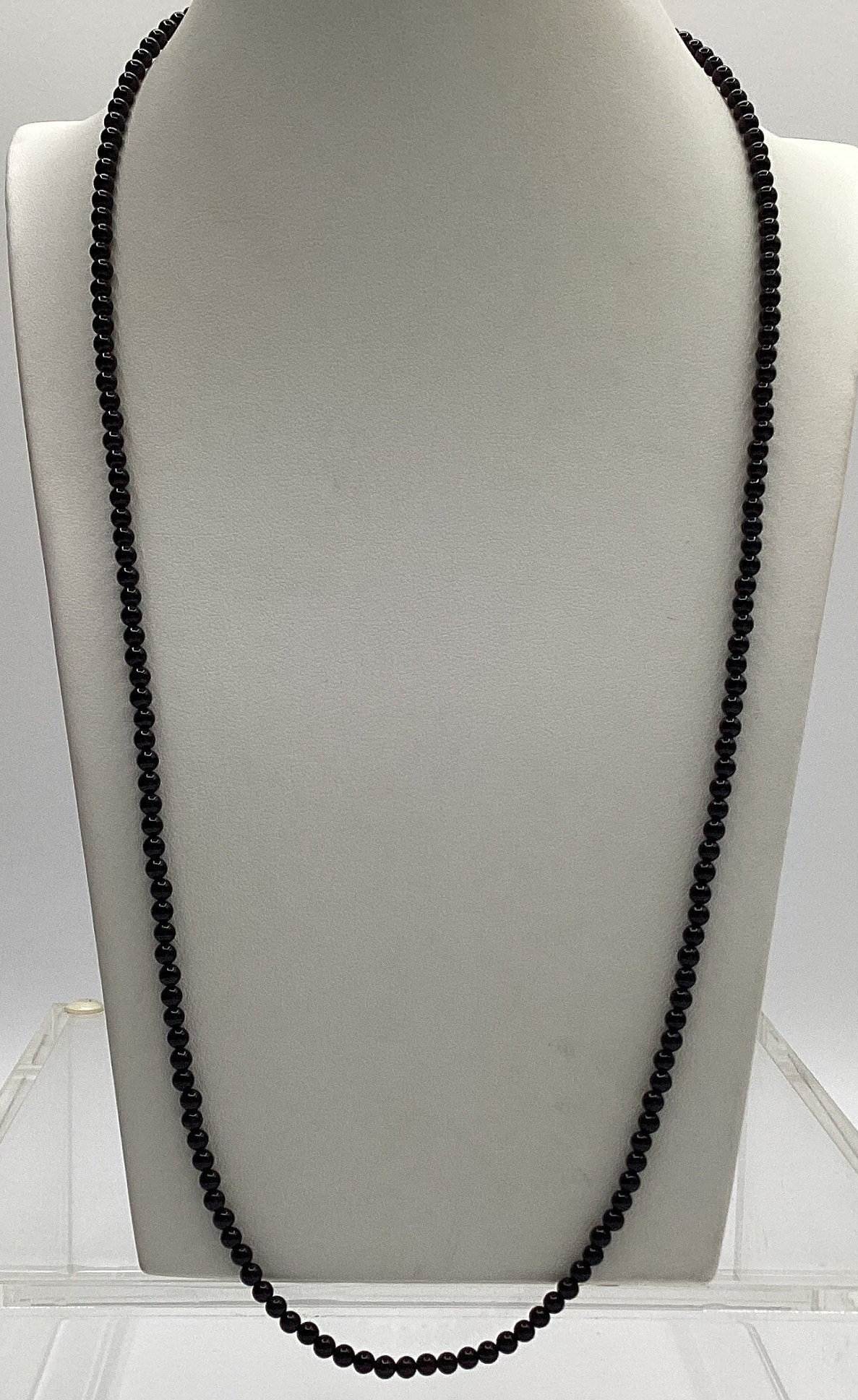 Bead Necklace Vintage Genuine Black Onyx Beads with Sterling Silver catch Black Beads Necklace Bead Gift Birthday Black Wedding gift