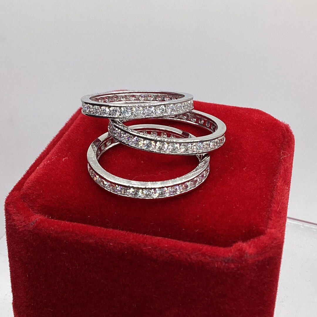 Channel Set Eternity Ring Cubic Zirconia Stacking Anniversary Band ...