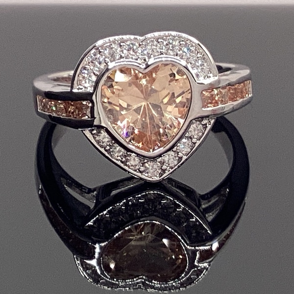 Heart Ring Heart Shaped Morganite Ring Halo Morganite Sweetheart Ring Moissanite Valentines Gift Birthday Gift Heart Ring