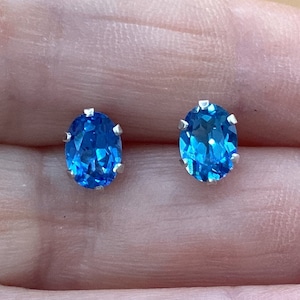London Blue Topaz Oval London Blue Stud Earrings December Birthday Genuine Blue Topaz Earrings Gift Oval Blue Topaz Earrings