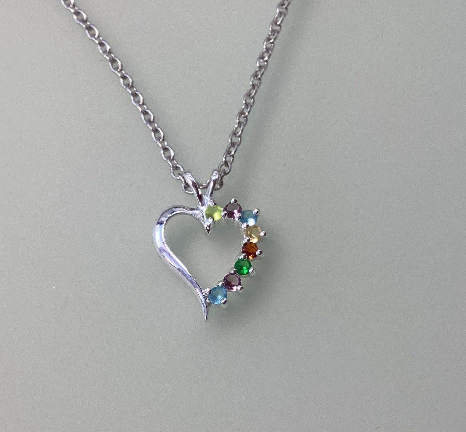 Gemstone Heart Necklace Sterling Silver includes 18 inch chain Mom Gift Valentines Gift Sweetheart Gift Heart Gemstone Necklace Heart Gift