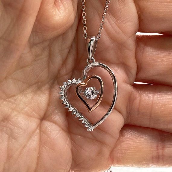 Heart Necklace Dancing Diamond Necklace Sterling Silver Rose