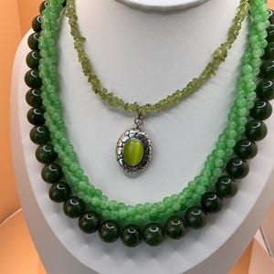 3 Bead Necklaces for 1 Price Jade Bead Choker, Peridot Necklace and Twisted Jade Stacking