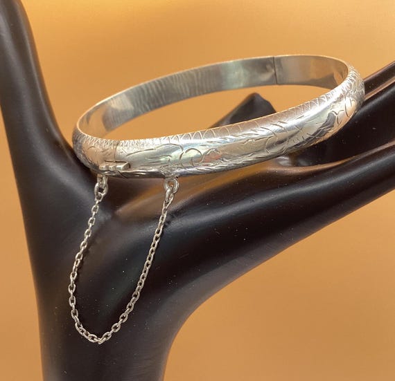 Vintage 8” Bracelet Sterling Silver 925 Bangle With Textured