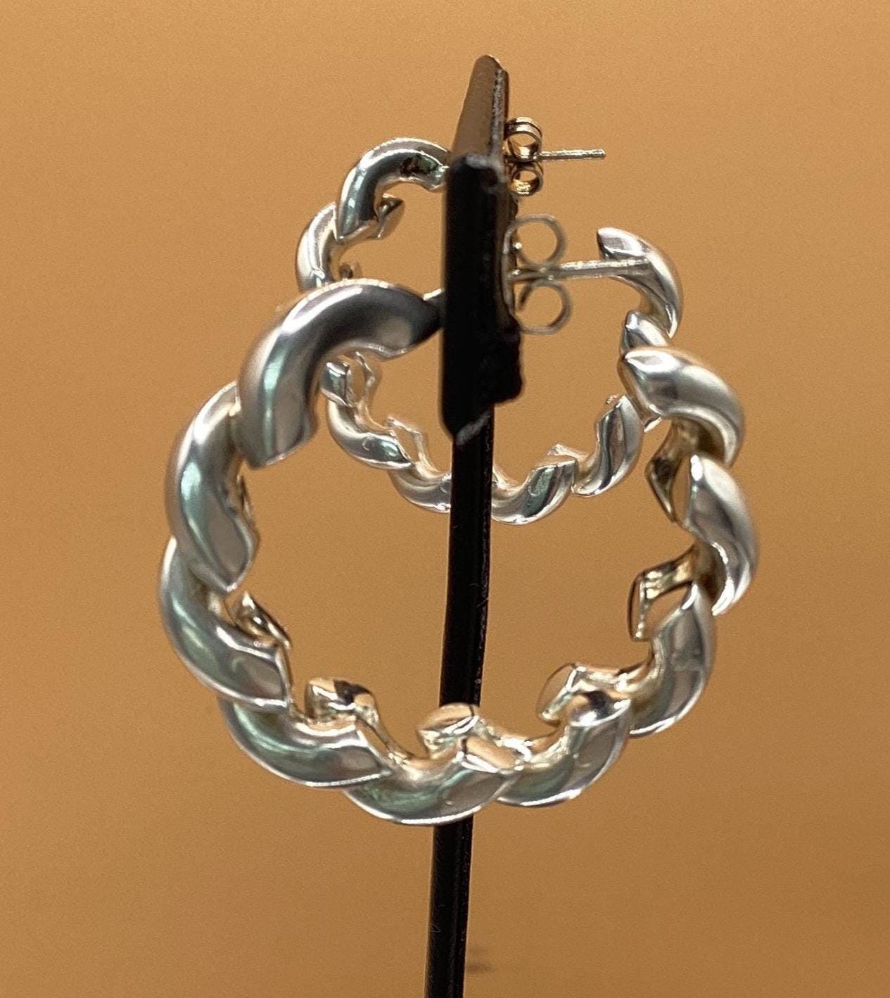 Vintage San Marco Hoop Earrings 925 Fine Italian Sterling Silver Twisted San Marco Marco  Macaroni Earrings 30mm Hoops Birthday Mom Gift