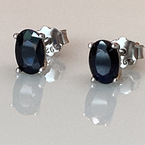 Black Sapphire Earrings Genuine Sapphires Oval Rare 1ct. Dark Black Sapphires Mom Gift September Birthday Bride Gift Black Wedding
