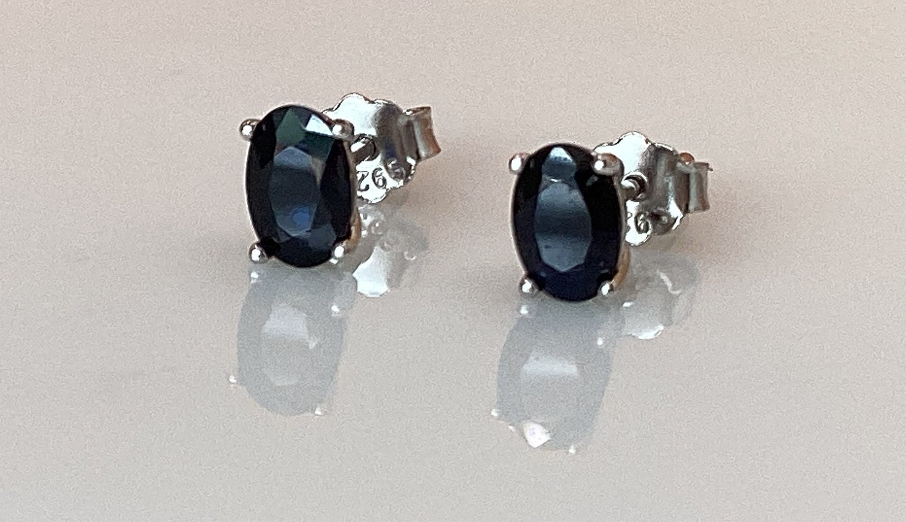 Black Sapphire Earrings Genuine Sapphires Oval Rare 1ct. Dark Black Sapphires Mom Gift September Birthday Bride Gift Black Wedding