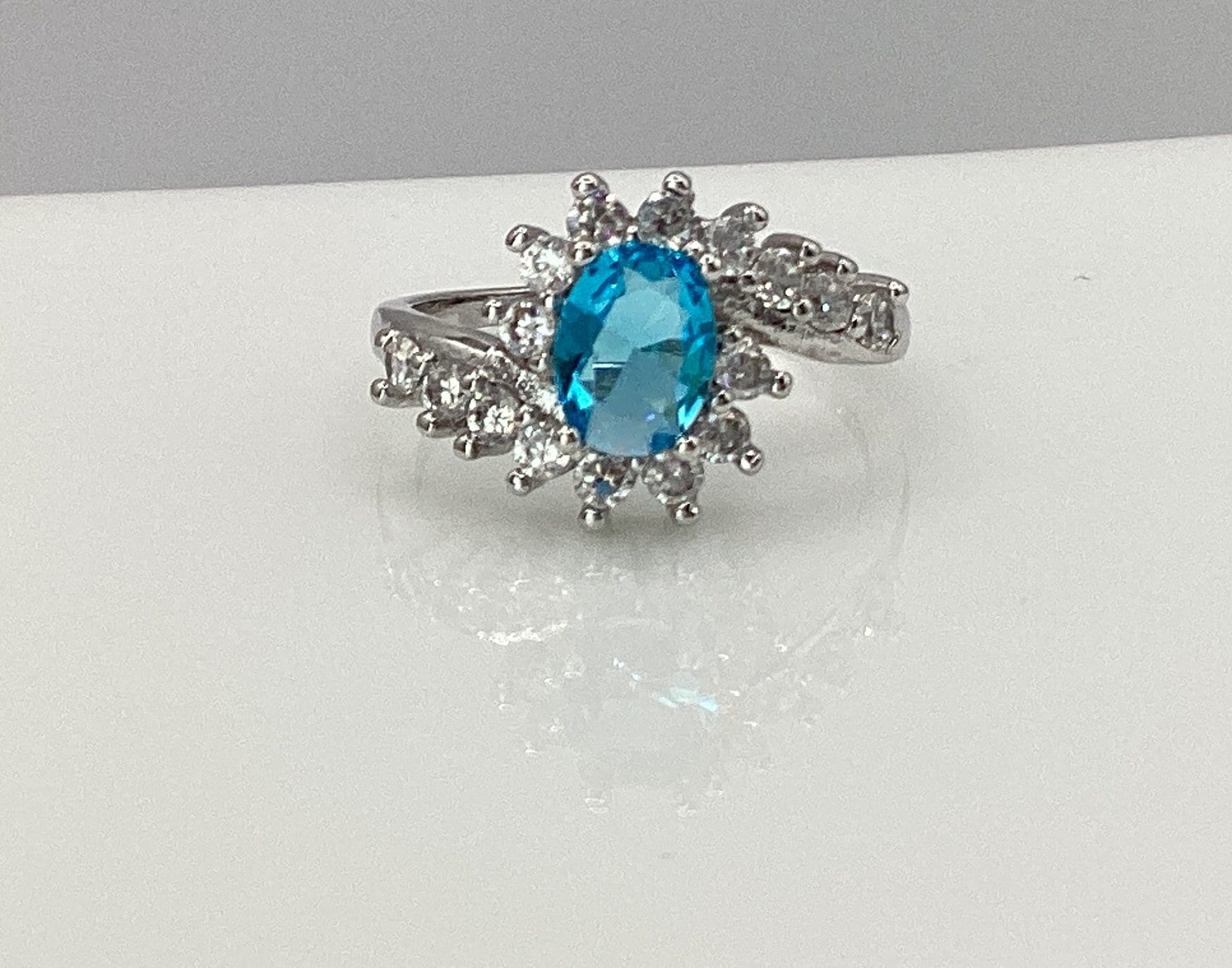 Blue Topaz Ring Oval Blue Topaz with Zircon Sterling Silver Topaz Ring Sweet Sixteen Gift Mom Gift March Birthstone Ring Birthstone Ring
