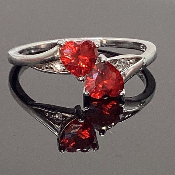 Garnet Heart Ring 2 Hearts Together Sterling Silver Garnet Sweetheart Ring Valentines Birthday Sweet Sixteen Gift