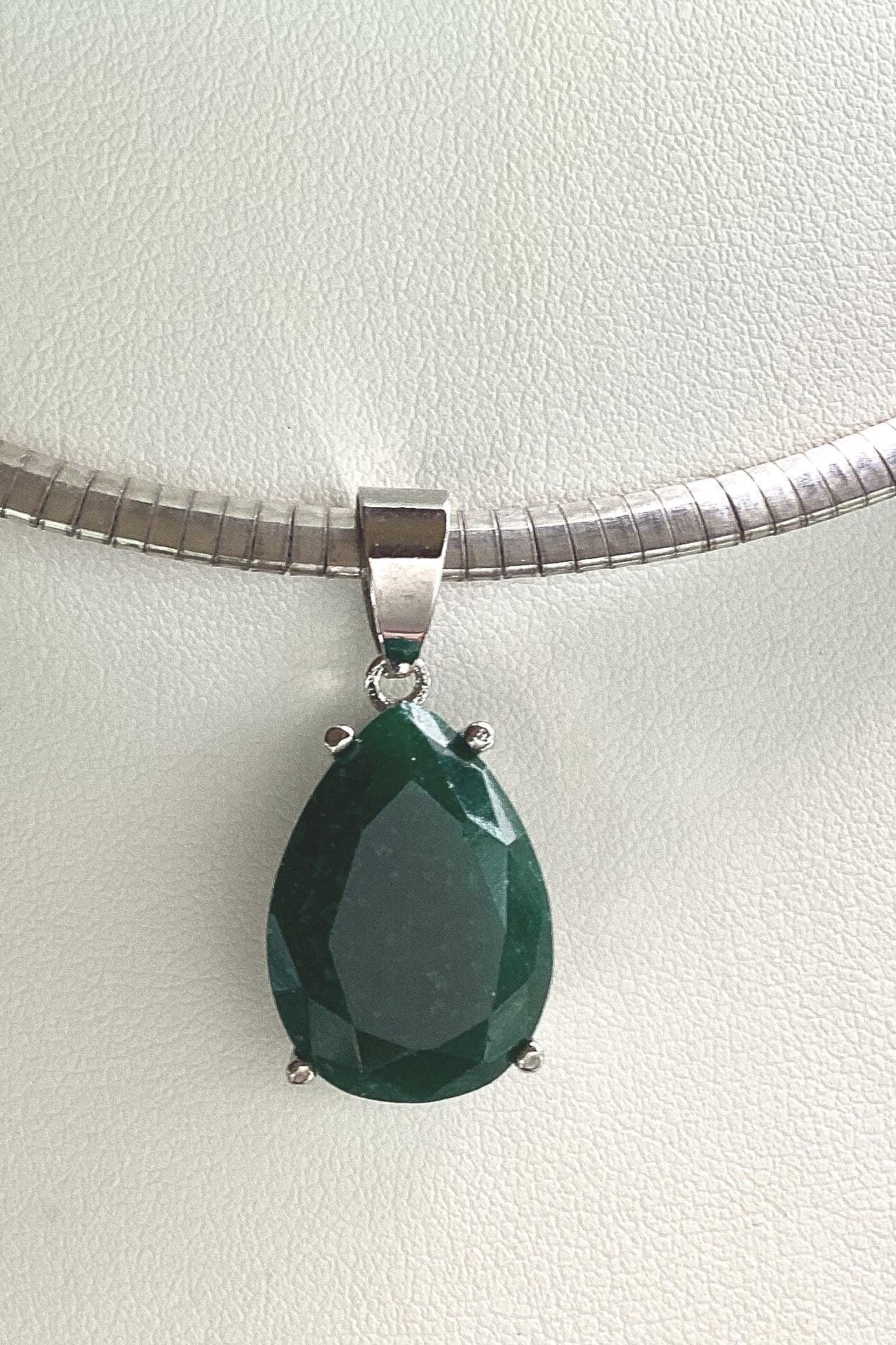 Pear Shaped Emerald Pendant Large Pear Emerald Green Necklace Omega Slide Pendant May Birthday May Wedding Green Emerald Gift