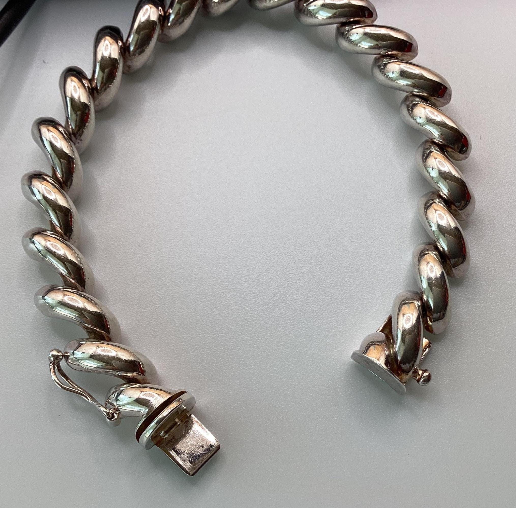 Vintage San Marco Sterling Silver Bracelet: Italian Macaroni Link