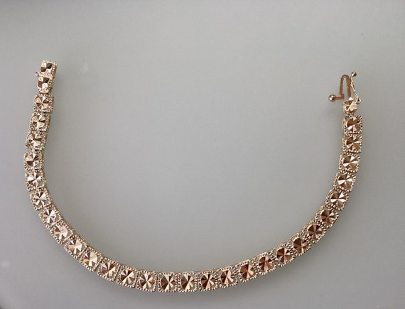 14k Link Bracelet Vintage Diamond Cut Link Bracel… - image 4
