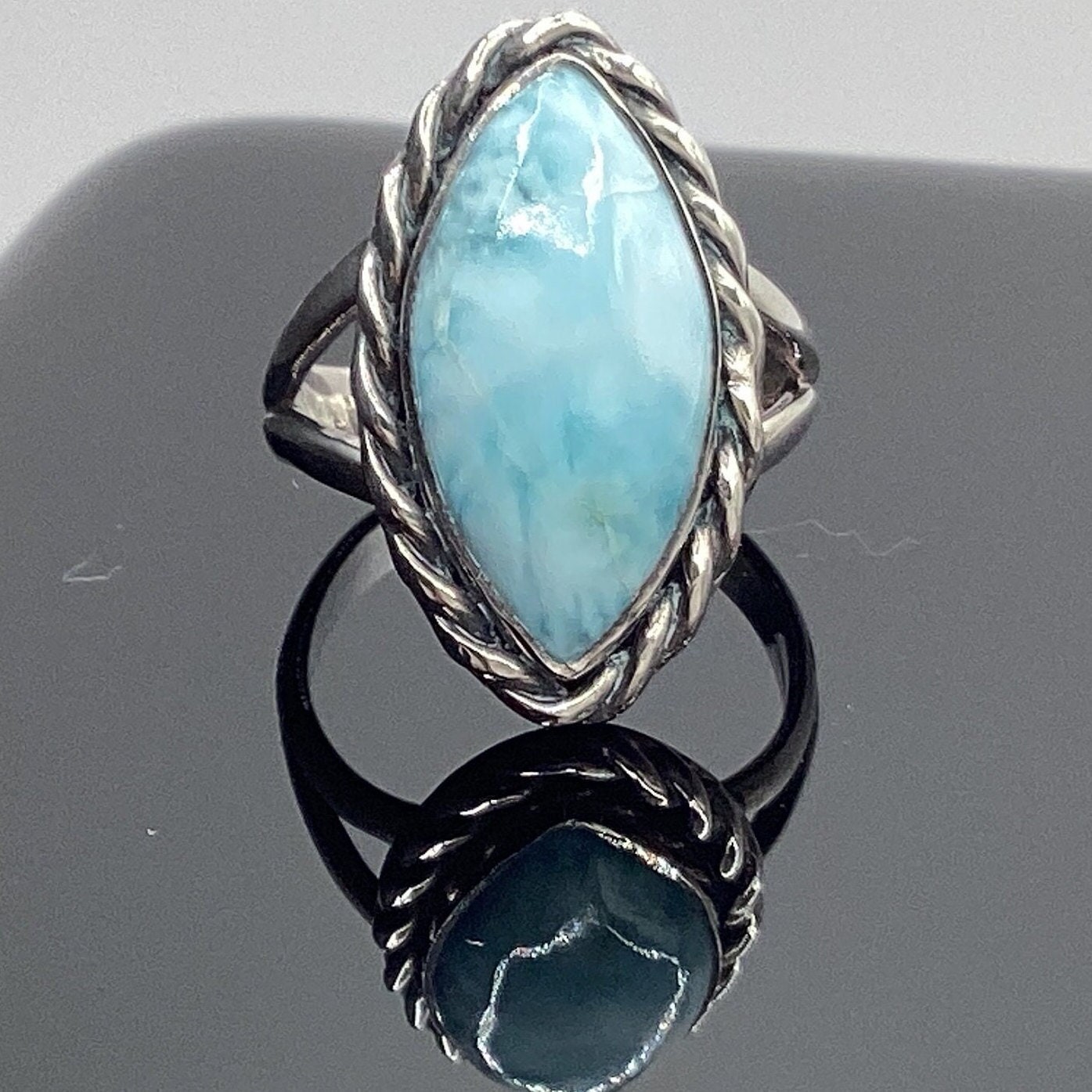 Larimar Ring Estate Larimar Ring Marquise Larimar Ring Genuine Larimar Vintage Ring Index Ring Pointer Finger Beach Jewelry Aqua