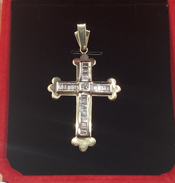 STUNNING!! Diamond Cross Pendant Estate Diamond C… - image 3