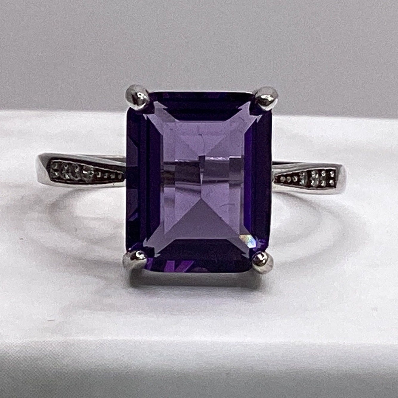 Emerald Cut Ameythst Ring February Birthday Emerald Cut Engagement Ameythst Engagement Ameythst Birthstone Gift Birthday Anniversary