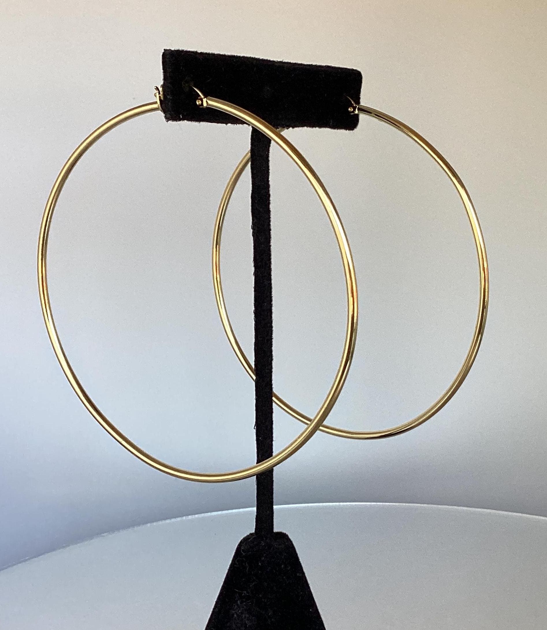 14k Gold Hoop Earrings 80mm Round Skinny Tube Hoops 2mm 14k Gold Filled Hoop Earrings African Hoops Latino Sixteen Birthday Gift
