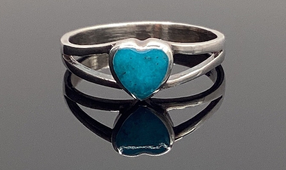 Antique Heart Ring Estate Turquoise Sterling Silver
