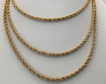 Collar de cuerda de 3 mm de 14 k, cadena de cuerda de 18 pulgadas rellena de oro, collar de cuerda relleno de oro de 14 k, regalo unisex para papá, regalo de cumpleaños unisex.