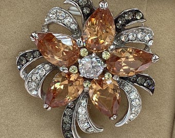 Flower Brooch/Pin Multi Color Swarovski Crystals Signed Camrose & Kross with Certificate of Authenticity Jacqueline Bouvier Kennedy Gift